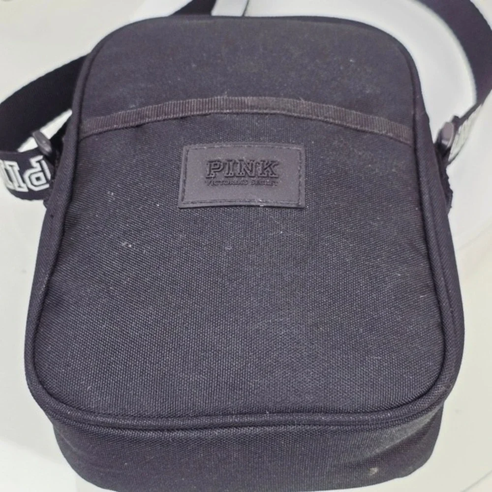 PINK Victoria's Secret Crossbody Bag OS Black Canvas Logo Strap Sporty Festival